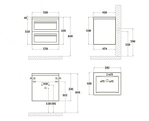 Тумба с раковиной Art&Max AM_Platino_580_2C_SO_NM матовый черный для ванной в интернет-магазине Sanbest