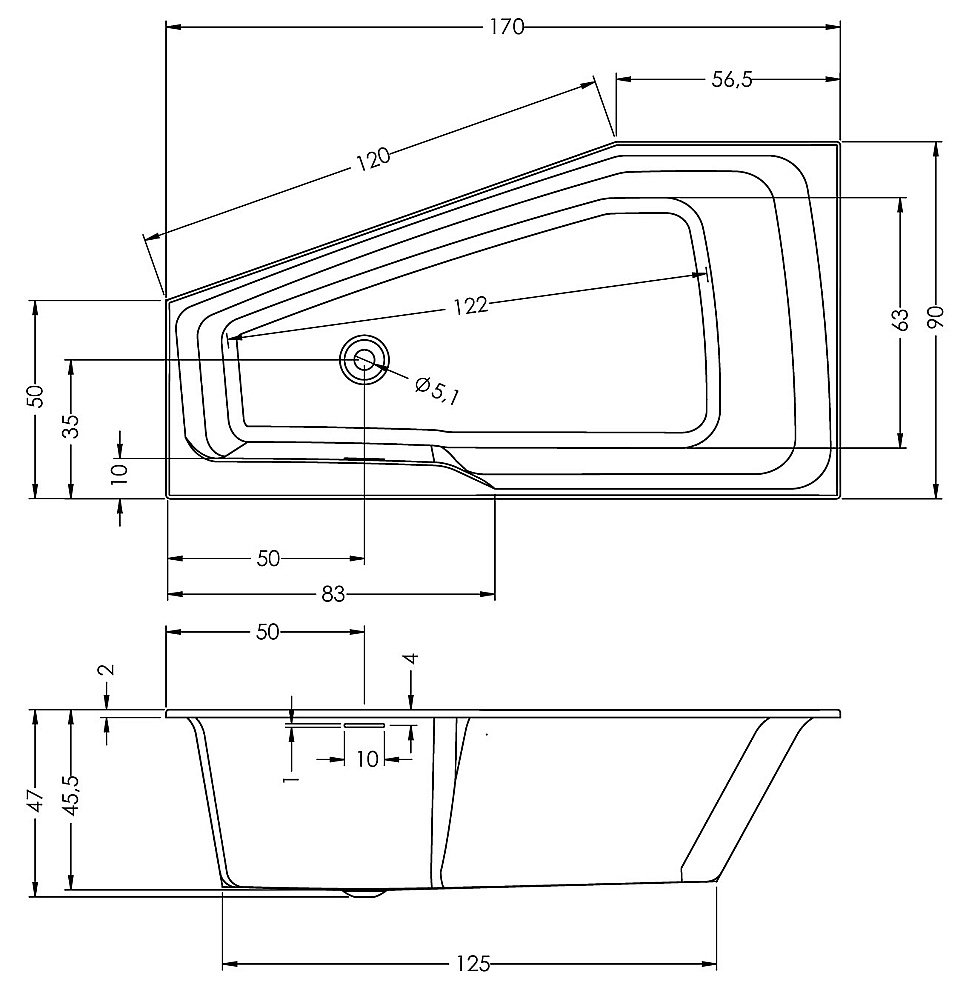 Акриловая ванна Riho Rething Space 170x90 белая купить в интернет-магазине Sanbest