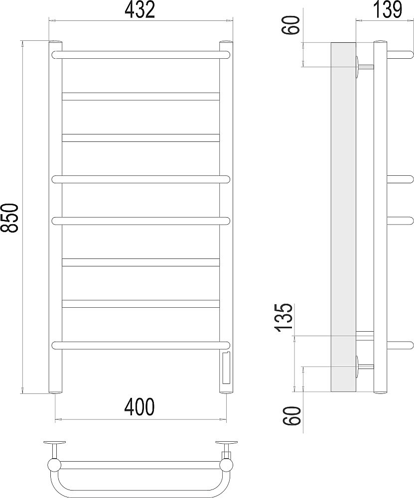 Полотенцесушитель электрический Terminus Евромикс П8 400х850 купить в интернет-магазине сантехники Sanbest