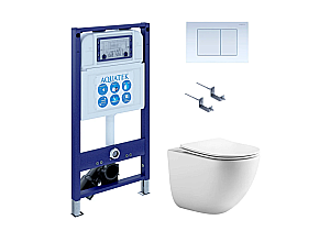 Унитаз подвесной с инсталляцией Aquatek Гелиос SET AQUATEK ГЕЛИОС-009 INS25 белый/кнопка белая, безободковый, с крышкой микролифт, слив торнадо купить в интернет-магазине Sanbest
