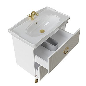 Тумба с раковиной напольная Grossman АТРИО 85 с 2-я ящ, белый глянец для ванной в интернет-магазине Sanbest