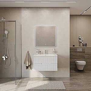 Тумба с раковиной Cezares DUET-N 80 DUET-N-800-2C-SO-FBS-P ясень белая софт для ванной в интернет-магазине Sanbest