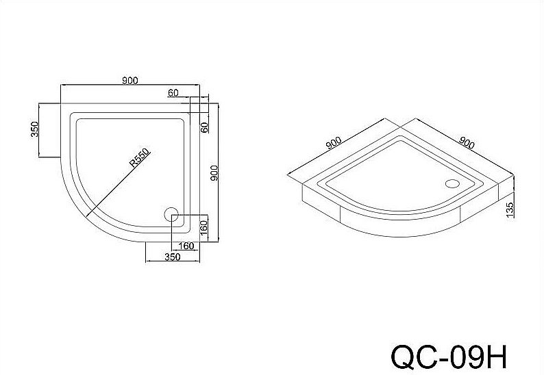 Душевой поддон Black&White Stellar Wind QC-09H 900x900 купить в интернет-магазине Sanbest