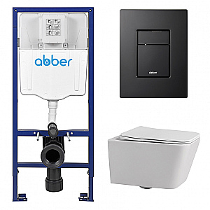 Унитаз ABBER Rechteck AC1201-AC0108-AC0123MB белый, с крышкой микролифт, с инсталляцией, безободковый купить в интернет-магазине Sanbest