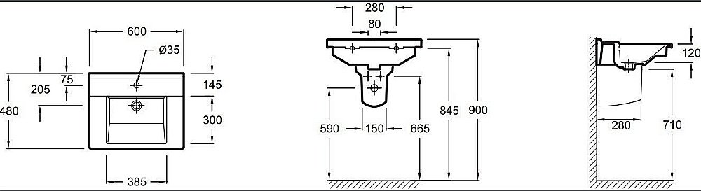 Раковина на полупьедестале Jacob Delafon STRUKTURA EXI 60 EXI112-00+19085-00 белая купить в интернет-магазине Sanbest