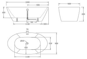 Ванна BelBagno BB68 180х90 купить в интернет-магазине Sanbest