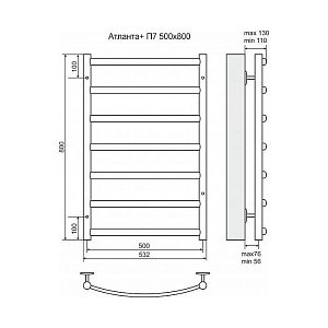 Полотенцесушитель водяной Terminus Атланта+ П7 500х800 купить в интернет-магазине сантехники Sanbest