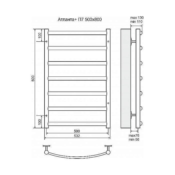Полотенцесушитель водяной Terminus Атланта+ П7 500х800 купить в интернет-магазине сантехники Sanbest