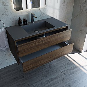 Тумба с раковиной Vincea Luka 100 VMC-2L100CO/VCB-13100G тёмный дуб/раковина серая для ванной в интернет-магазине Sanbest