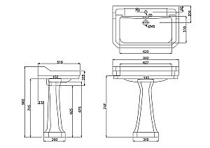 Раковина на пьедестале Burlington Edwardian 80 B18 1TH-P6 белая купить в интернет-магазине Sanbest