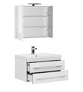 Тумба с раковиной Aquanet Верона 75/Aquanet Нота-75 подвесная с 2 ящиками белая глянцевая для ванной в интернет-магазине Sanbest