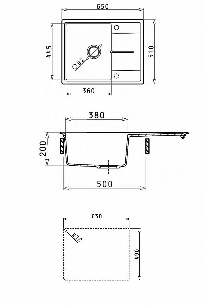 Кухонная мойка Abber Quarz 65х51 AQ2903W белая матовая купить в интернет-магазине сантехники Sanbest