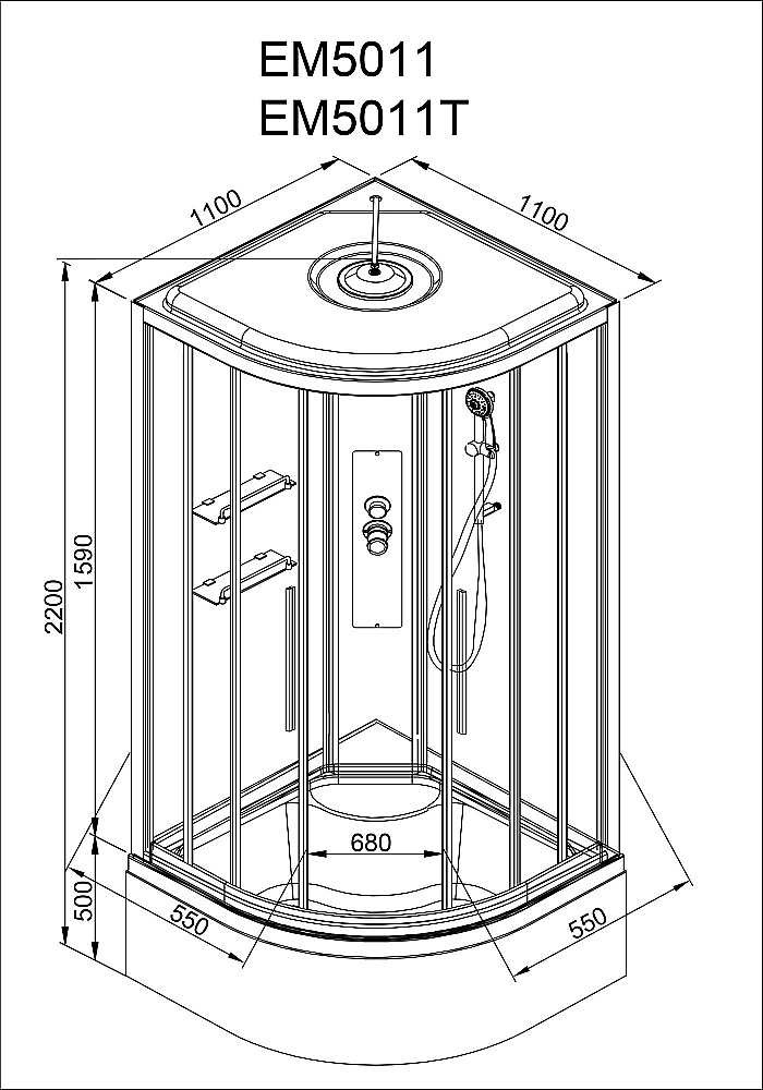Душевая кабина AvaCan EM Серия EM5011LEDnew 110х110 с подсветкой купить в интернет-магазине Sanbest