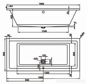 Ванна акриловая Vagnerplast Cavallo 190x90 купить в интернет-магазине Sanbest