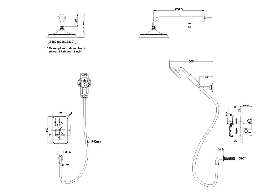 Душевая система Burlington Riviera R2S CHR/V60 хром купить в интернет-магазине сантехники Sanbest