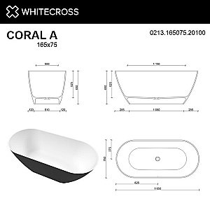 Ванна из искусственного камня WhiteCross Coral A 165x75 черный/белый матовый купить в интернет-магазине Sanbest
