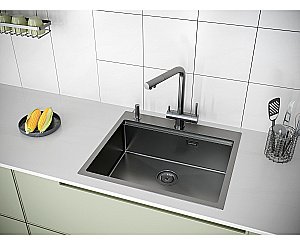 Кухонная мойка Paulmark KRONER-PRO 59 PM705951-GM вороненая сталь купить в интернет-магазине сантехники Sanbest