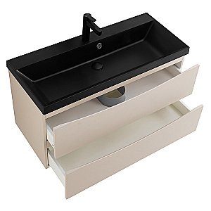 Тумба с раковиной Belbagno MARINO 80 кремовая матовая/черная раковина для ванной в интернет-магазине Sanbest