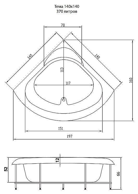 Акриловая ванна Aquatika Тема Standart 140х140 купить в интернет-магазине Sanbest