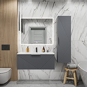 Тумба с раковиной подвесная Grossman БЛИСС 100 с 1 ящ, графит матовая для ванной в интернет-магазине Sanbest