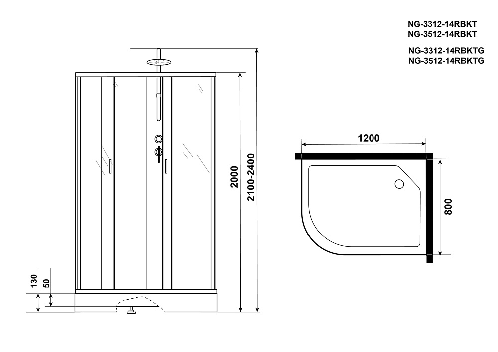 Душевая кабина Niagara Classic NG-3312-14BKT 120х80 купить в интернет-магазине Sanbest