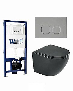 Унитаз с инсталляцией BAMBERG 525+MERZBACH 043 MT-BL+BAMBERG CR черный матовый/кнопка хром, безободковый, с крышкой микролифт, слив торнадо купить в интернет-магазине Sanbest