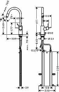 Смеситель для кухни Hansgrohe Talis M52 260 73864000 купить в интернет-магазине сантехники Sanbest
