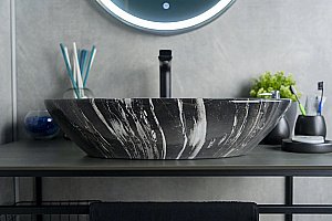 Раковина накладная Gid Creativo 59 Mnc206 54427 черная мрамор купить в интернет-магазине Sanbest