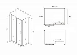 Душевой уголок ABBER Schwarzer Diamant AG30180B-S80B 180х80 стекло прозрачное/профиль черный купить в интернет-магазине Sanbest