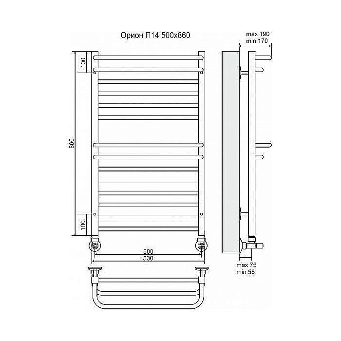 Полотенцесушитель водяной Terminus Орион П14 500x860 купить в интернет-магазине сантехники Sanbest