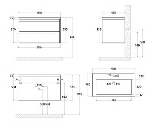 Тумба с раковиной Art&Max FAMILY_900_2C_SO_BL белый глянцевый для ванной в интернет-магазине Sanbest