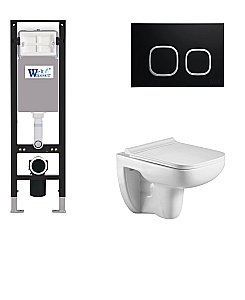 Унитаз с инсталляцией WeltWasser AMBERG 350 + KEHLBACH 004 GL-WT + AMBERG RD-BL белый/кнопка черный-хром купить в интернет-магазине Sanbest