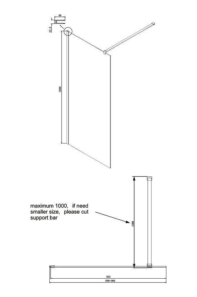 Душевое ограждение Ambassador Waik-in 90x200 15031109 купить в интернет-магазине Sanbest
