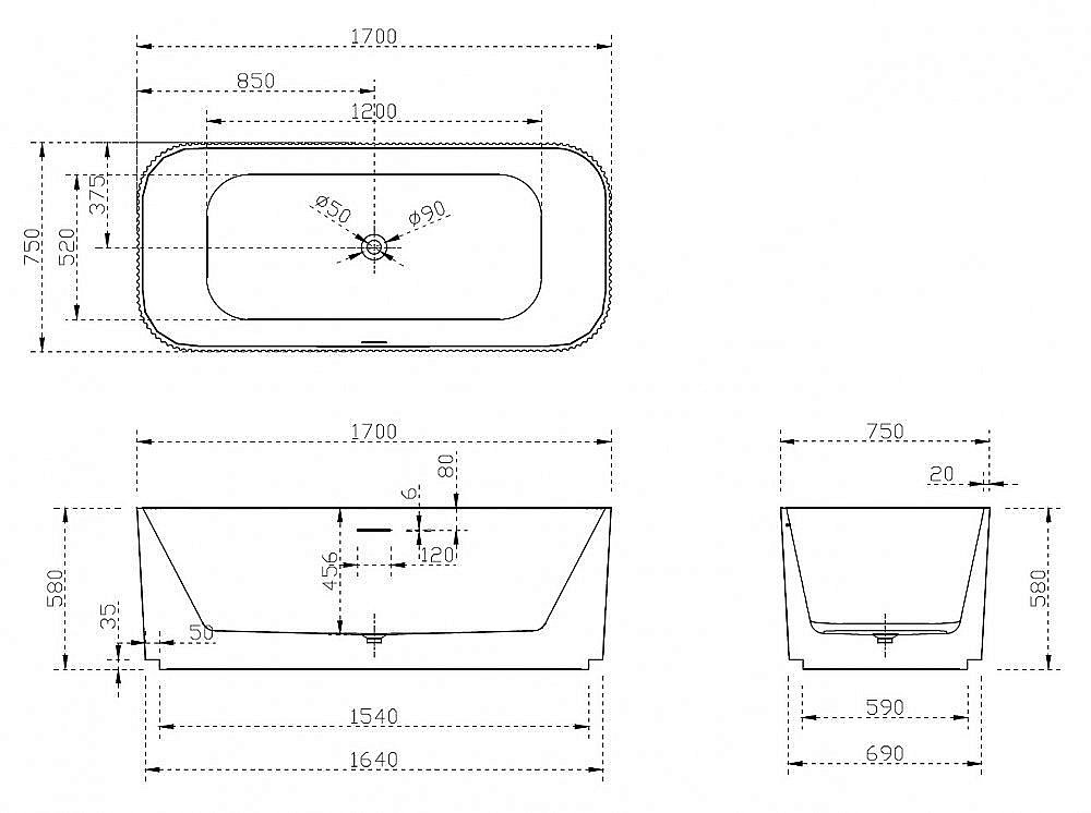 Акриловая ванна Abber AB9363-1.7 170х75 купить в интернет-магазине Sanbest