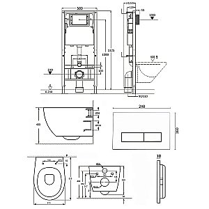 Унитаз подвесной Orange CI07-100W+APB244 безободковый, с крышкой микролифт, с инсталляцией, белый/кнопка черная купить в интернет-магазине Sanbest