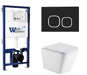 Унитаз с инсталляцией WeltWasser BAMBERG 525+GELBACH 043 GL-WT+BAMBERG BL белый/кнопка черная, безободковый, с крышкой микролифт, слив торнадо купить в интернет-магазине Sanbest