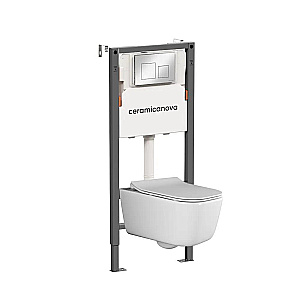 Унитаз подвесной Ceramica New Day CN3005 белый, безободковый, с инсталляцией Balance CN121002CH и кнопкой Square хром глянцевый купить в интернет-магазине Sanbest
