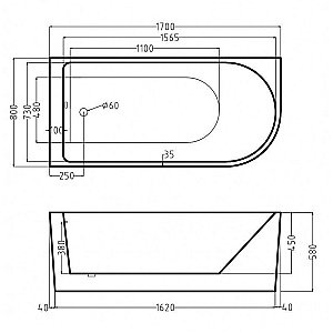 Ванна акриловая Esbano AFINA ESVAAFINL/ESVAAFINR 170x80 белая купить в интернет-магазине Sanbest
