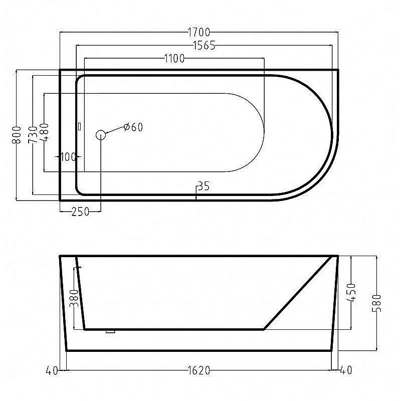 Ванна акриловая Esbano AFINA ESVAAFINL/ESVAAFINR 170x80 белая купить в интернет-магазине Sanbest