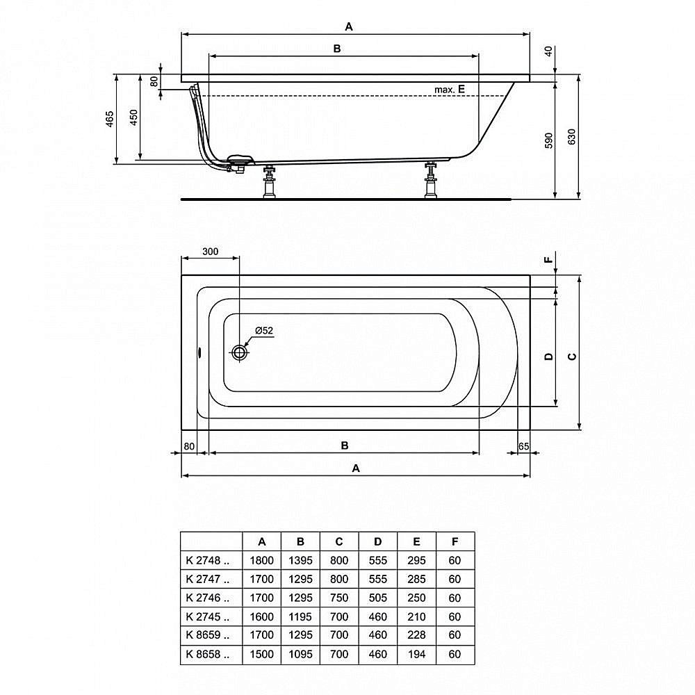 Ванна акриловая Ideal Standard Hotline 170x70 белая купить в интернет-магазине Sanbest