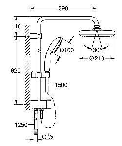 Душевая система Grohe Tempesta System 210 26381001 хром купить в интернет-магазине сантехники Sanbest