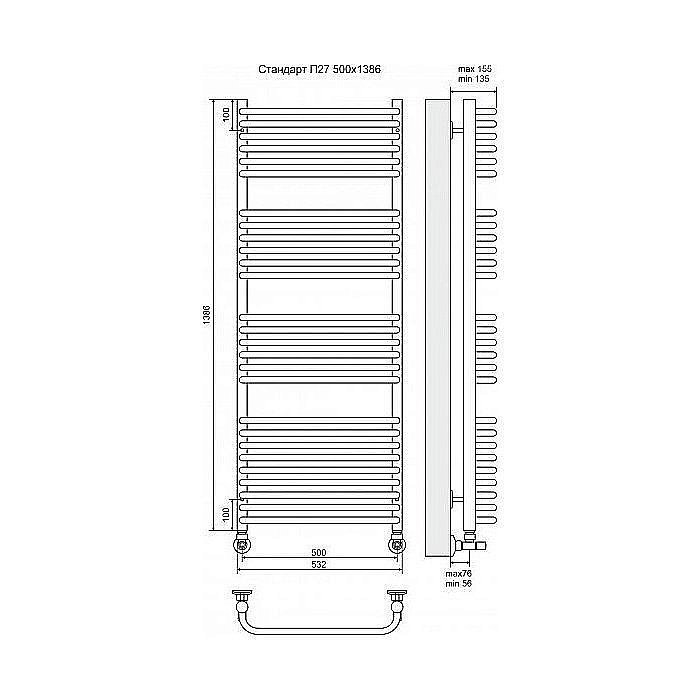 Полотенцесушитель водяной Terminus Стандарт П27 500x1386 купить в интернет-магазине сантехники Sanbest