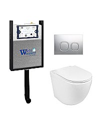 Комплект унитаза WeltWasser AMBERG 404 + MERZBACH 002 GL-WT + AMBERG RD-CR белый глянцевый, безободковый, с крышкой микролифт, с бачком скрытого монтажа и кнопкой хром глянцевый купить в интернет-магазине Sanbest