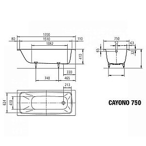 Ванна стальная Kaldewei Cayono 750 170x75 275000013001 Easy-clean белый купить в интернет-магазине Sanbest