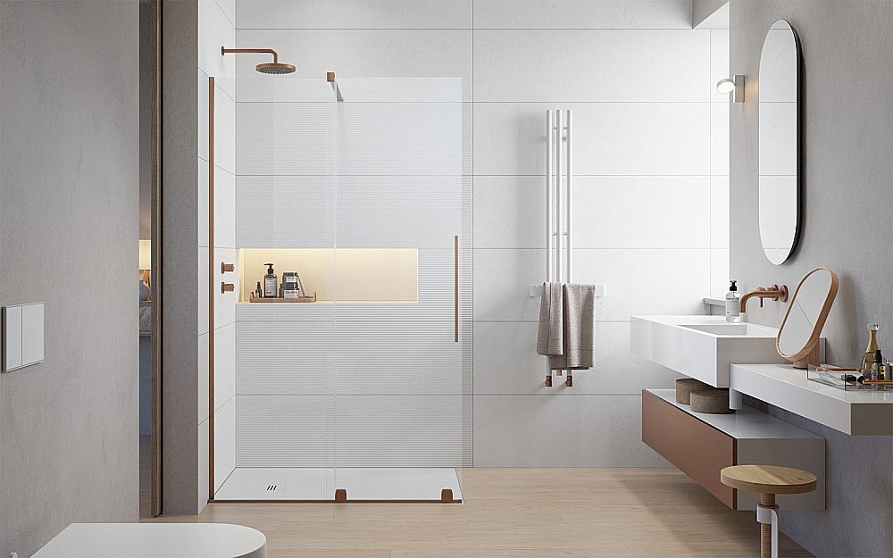 Душевое ограждение Radaway Furo Brushed Copper Walk-in 140 10106738-93-01 стекло прозрачное/профиль брашированная медь купить в интернет-магазине Sanbest