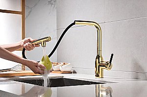 Смеситель для кухни Paulmark Viper Vi213105-G золото купить в интернет-магазине сантехники Sanbest