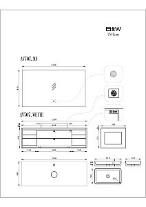 Тумба с раковиной Black & White Gravity AV707.1500 WHITE белый матовый для ванной в интернет-магазине Sanbest