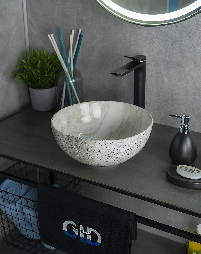 Раковина накладная Gid Esfera 32 Mnc487 54435 белая мрамор купить в интернет-магазине Sanbest