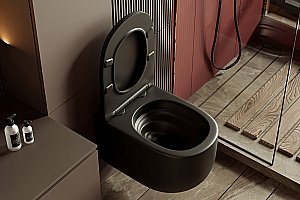 Унитаз подвесной Abber Bequem AC1104TMB черный матовый, безободковый, с крышкой микролифт, слив торнадо купить в интернет-магазине Sanbest