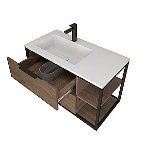 Тумба с раковиной Grossman ЛОФТ 1090012 90 веллингтон/металл черный для ванной в интернет-магазине Sanbest